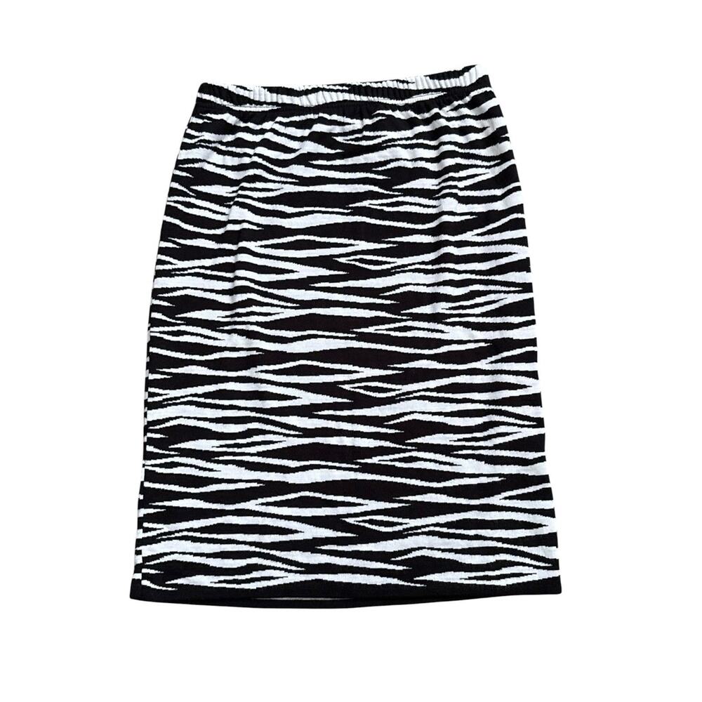 Karen Lessly Skirt Womens L Black White Zebra Print Knit Pull On Midi Stretch